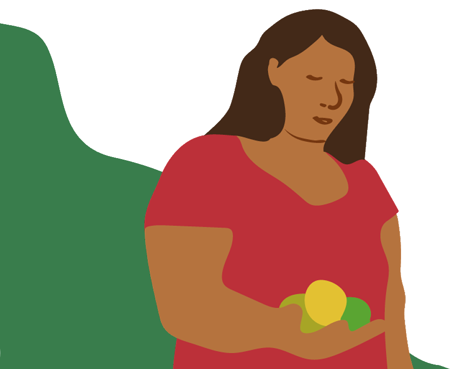 mulher com frutos na mão